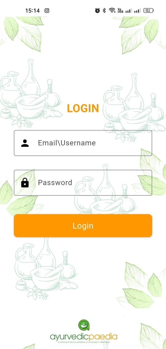 Ayurvedicpaedia login screen